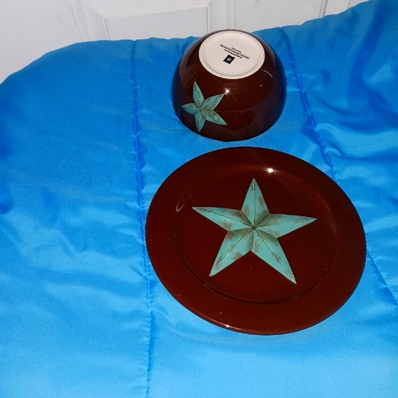 Cayon Star Serving Platter and Bowl 🥣Color Brown and Turquoise  Good Condition - Picture 1 of 5